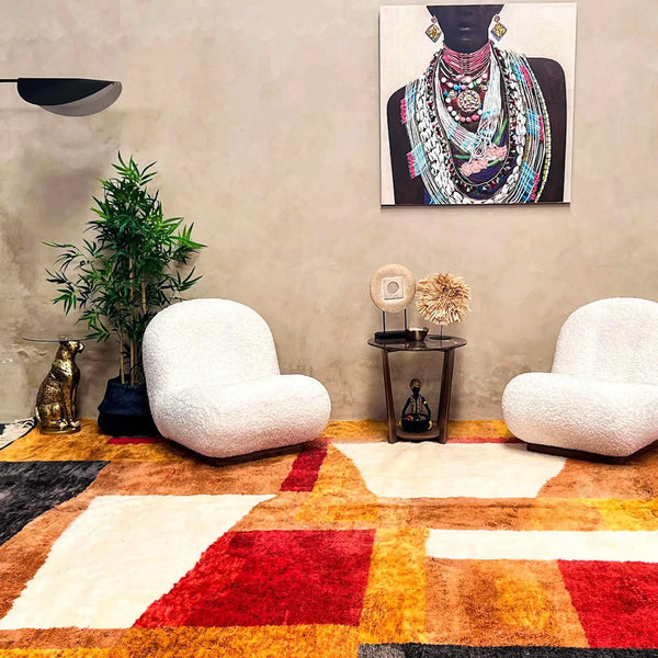 How Beni Ourain rugs can add warmth, texture, and character to a space, and how they fit into different interior design styles. - azilal rug