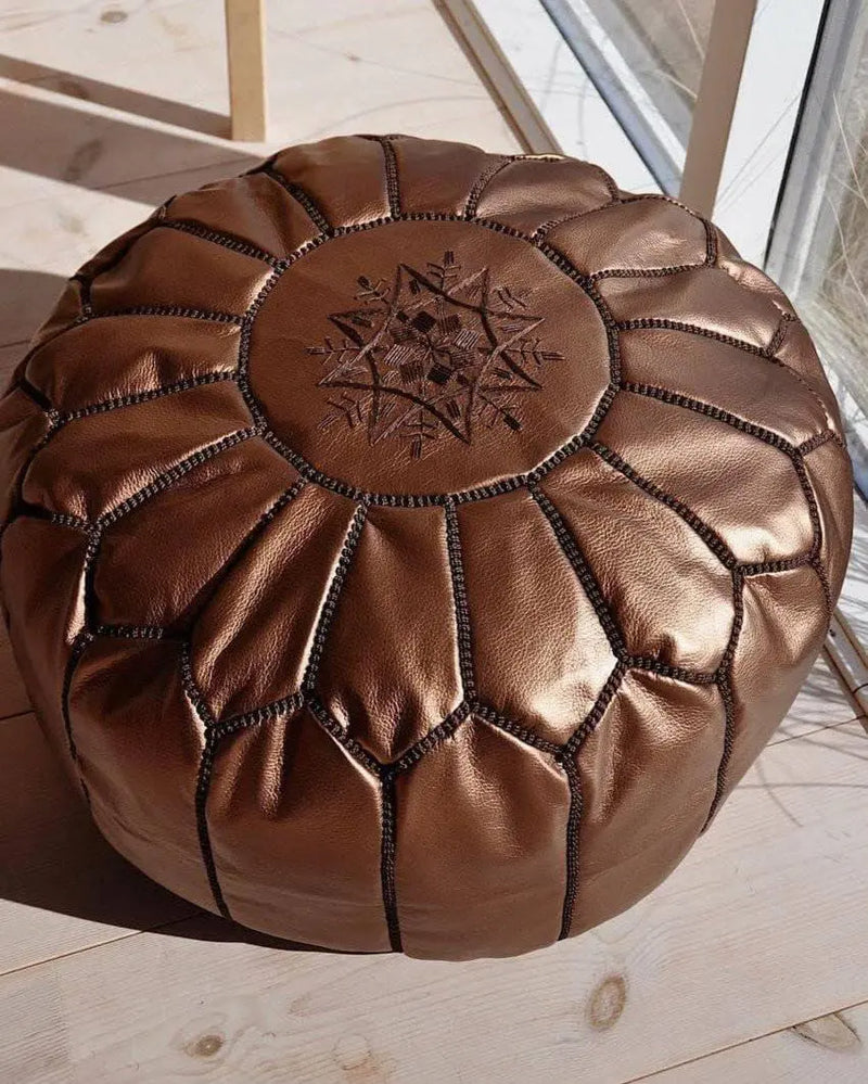 Bronze Faux Leather Pouf 