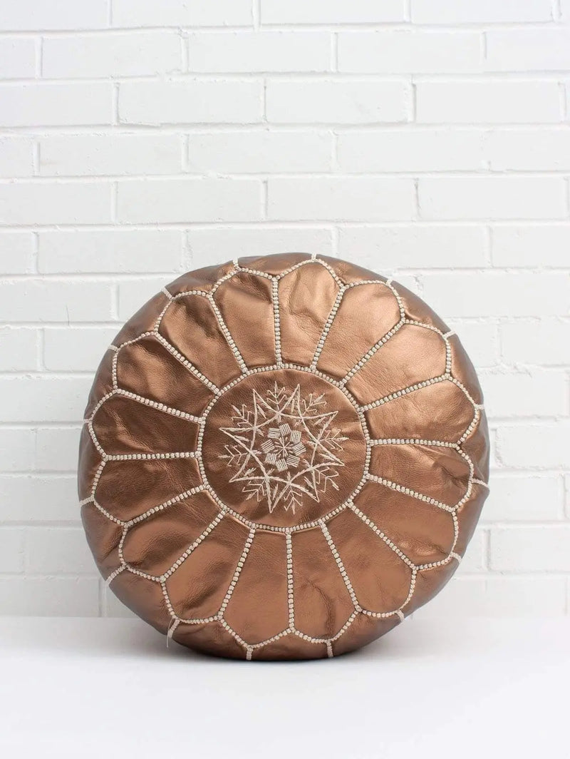 Bronze Faux Leather Pouf 