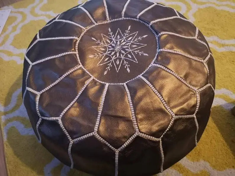 Bronze Faux Leather Pouf 