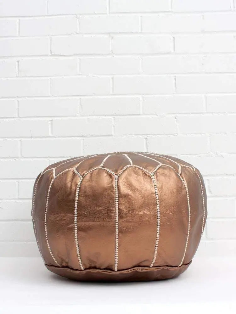 Bronze Faux Leather Pouf 