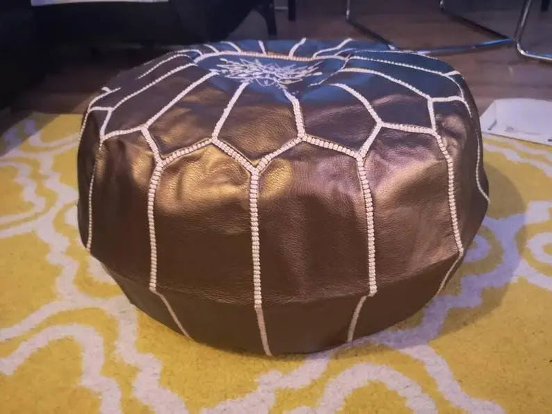 Bronze Faux Leather Pouf 