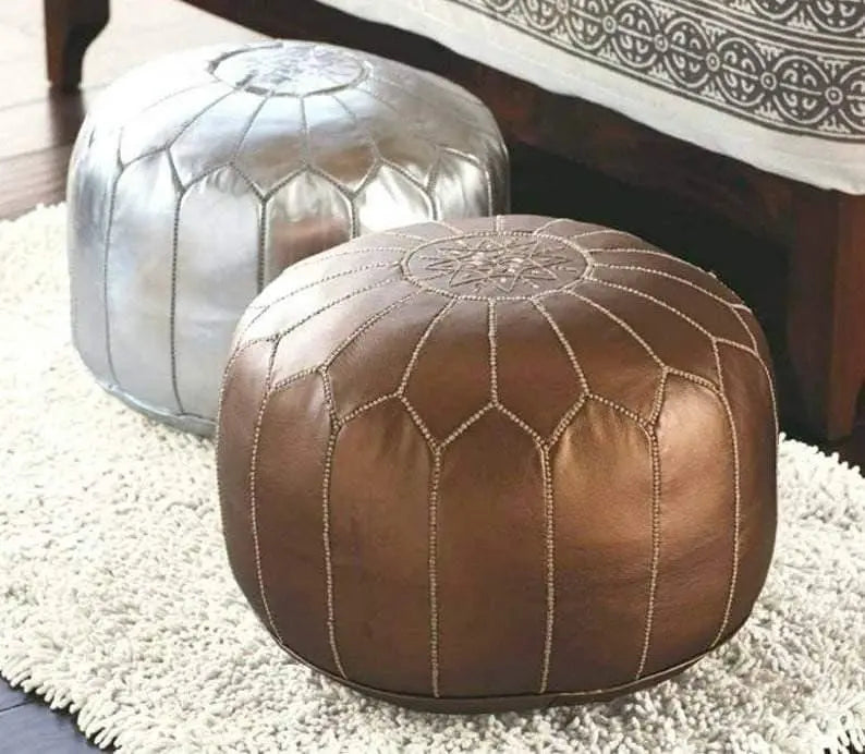 Bronze Faux Leather Pouf 