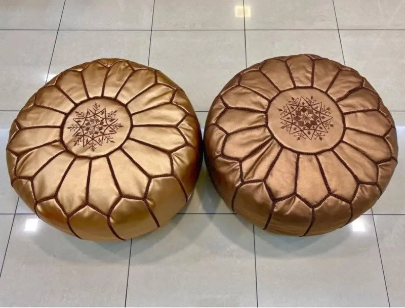 Bronze Faux Leather Pouf 