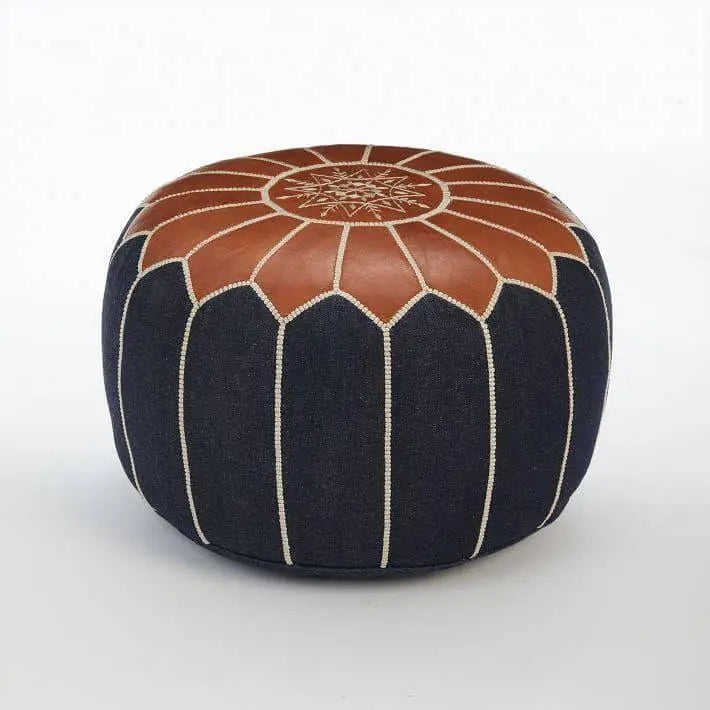 Denim & Leather Pouf - Ettilux Home