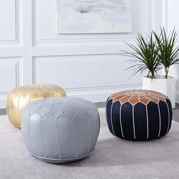 Denim & Leather Pouf - Ettilux Home