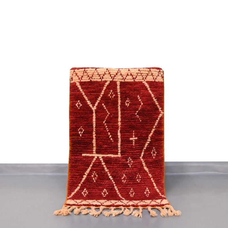 Red Small Moroccan Kitchen Rug  2 x 3.6 Feet /  64 x 110 cm 