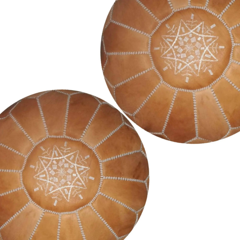 set of 2 Genuine Leather Poufs - Ettilux Home