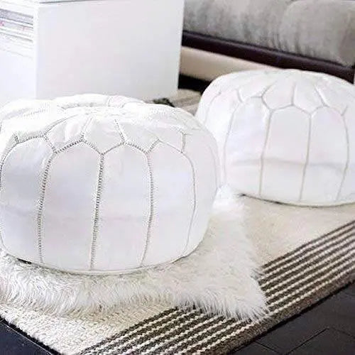 set of 2 Genuine Leather Poufs - Ettilux Home