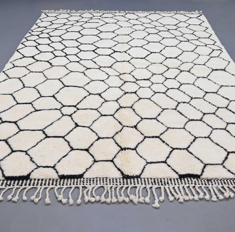 Beni Ourain Rugs White Luxury Beni Mrirt Rug 6.5 x 9.8 feet / 200 x 300 cm 