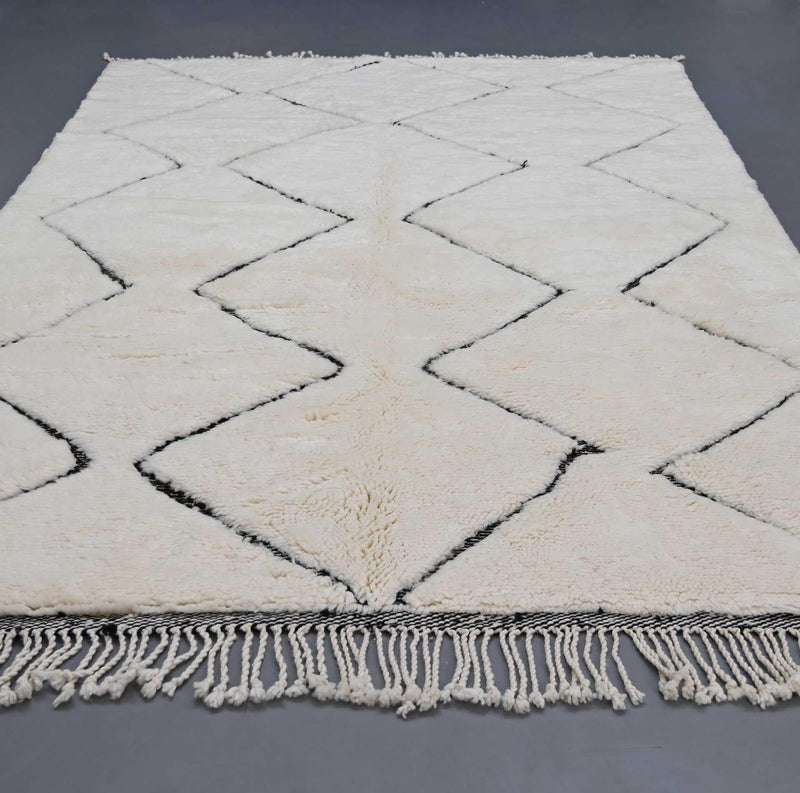 White One-of-a-Kind Beni Ourain Rug 6.5 x 9.8 feet / 200 x 300 cm - Ettilux Home