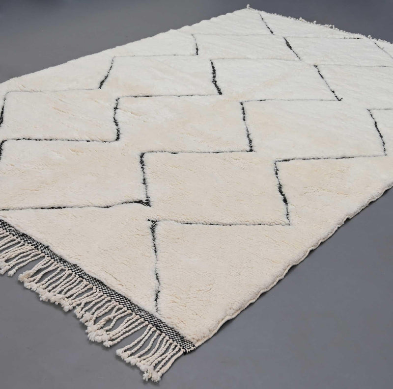 White One-of-a-Kind Beni Ourain Rug 6.5 x 9.8 feet / 200 x 300 cm - Ettilux Home