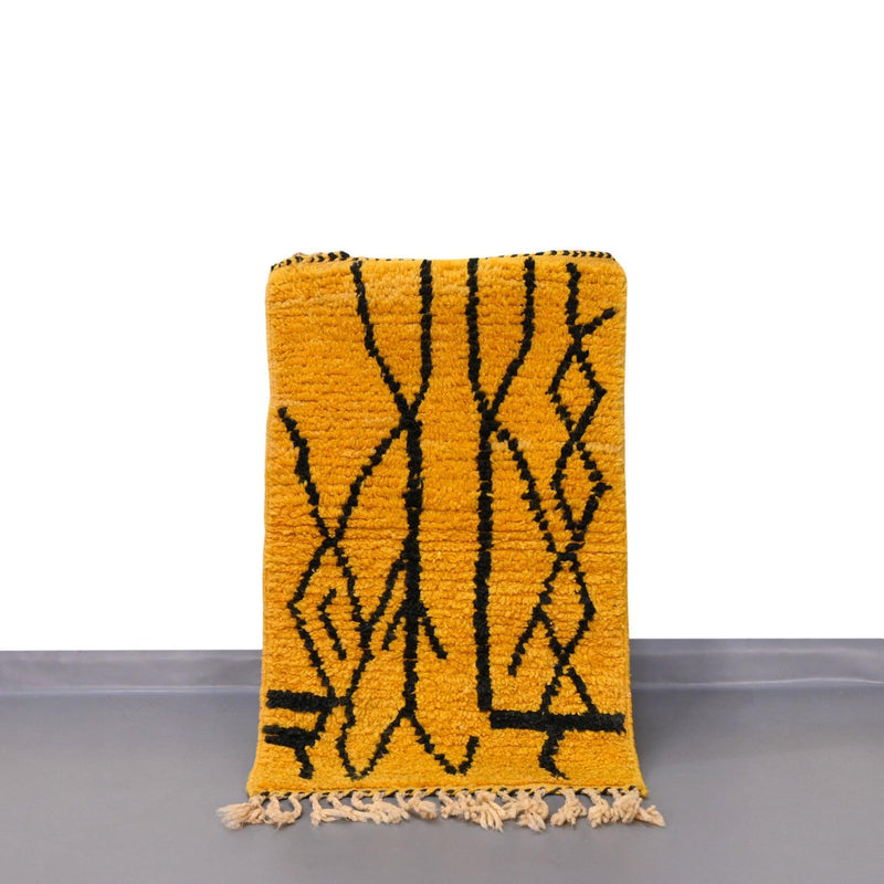 Yellow Wool Moroccan Bohemian Rug  2 x 3.2 Feet /  62 x 100 cm 